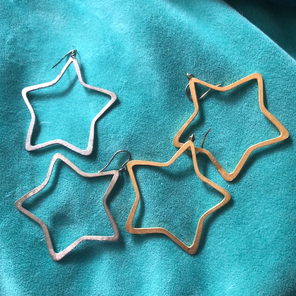 2 pair Dogeared Steel-tone & Gold-tone Star earrings (2 pair) - Large